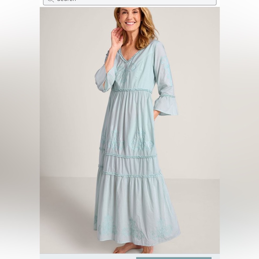 SOFT SURROUNDING Anastasia Nightgown
 Light Blue Embroidered V-Neck  
New